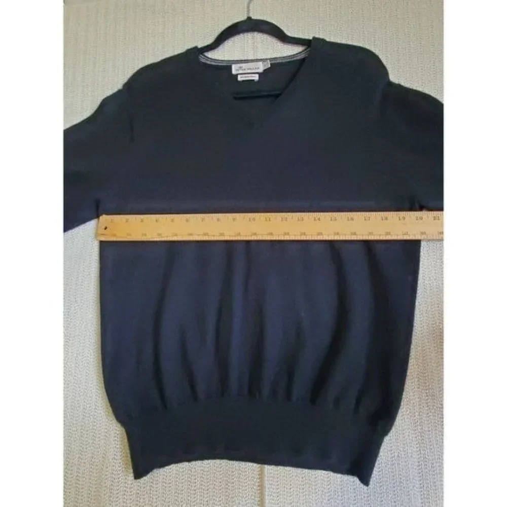 Peter Millar Men's Sweater Large Black Merino Wool Knit Long Sleeve V-Neck